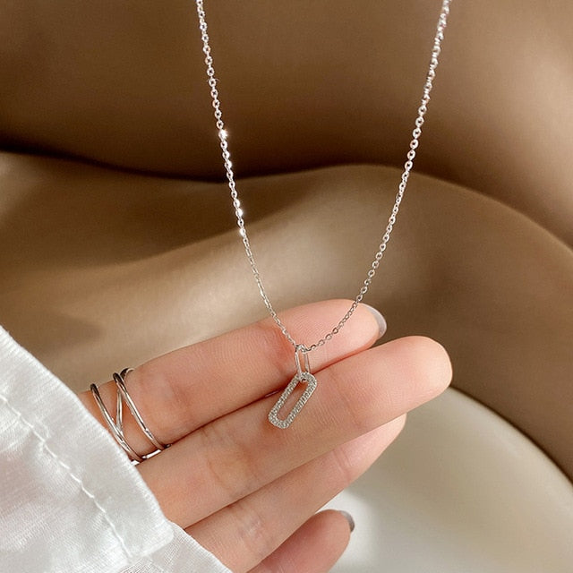Silver Pave Pendant Necklace