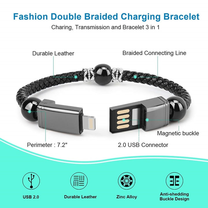 Leather Portable USB Bracelet Phone Charger