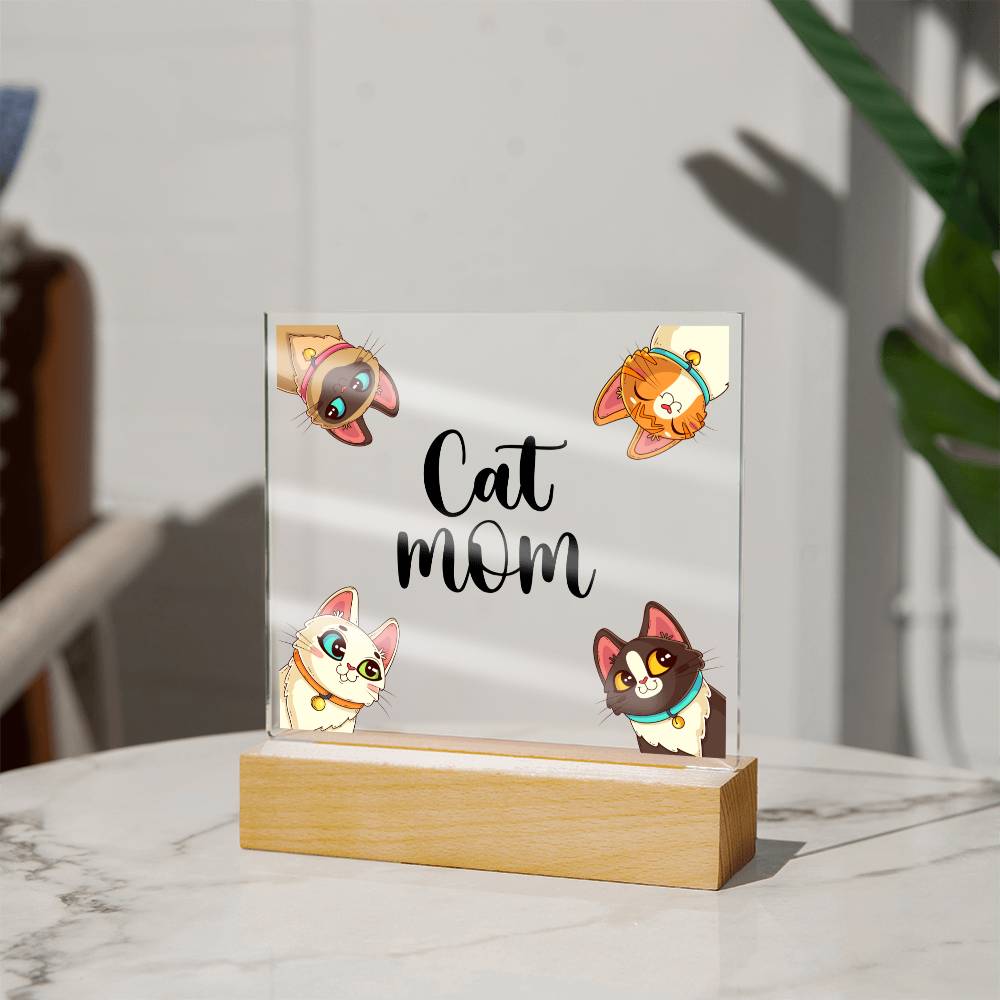 Square Acrylic Plaque - Cat Mom