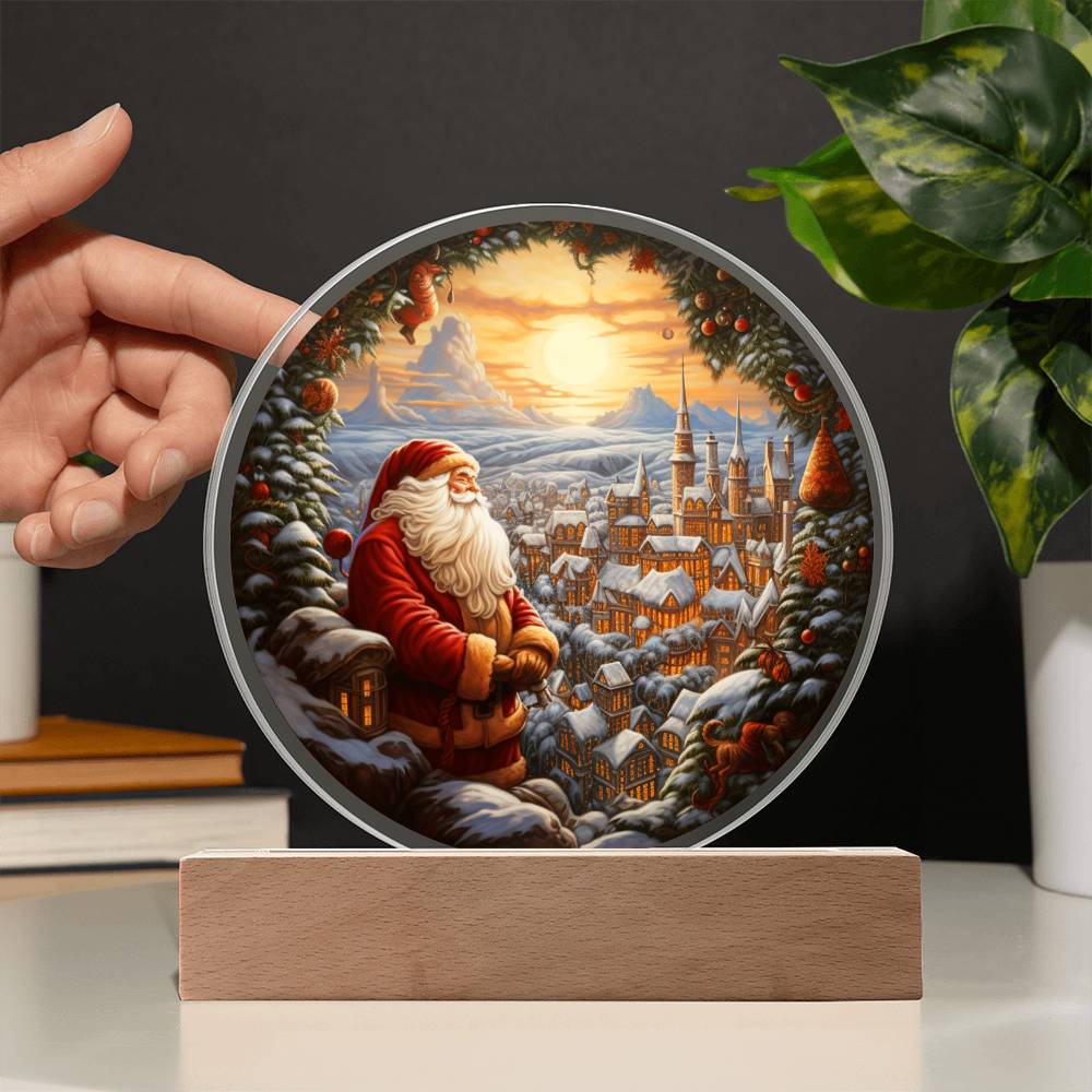 Santa And Town-Acrylic Circle-LED Option