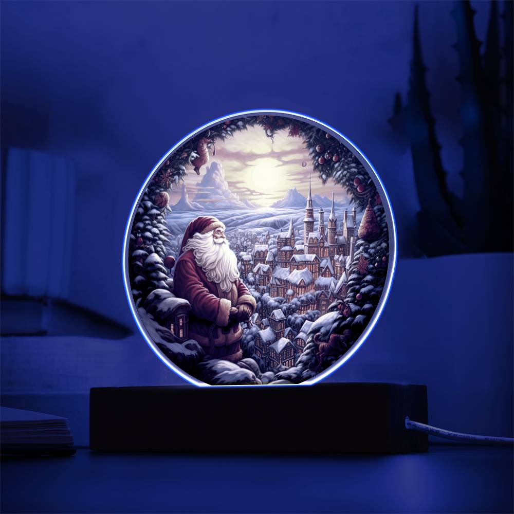 Santa And Town-Acrylic Circle-LED Option