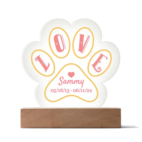 Paw Print Acrylic Plaque - Love Memorial